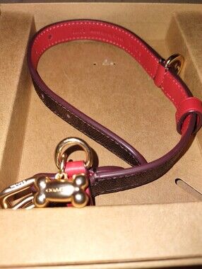 Coach Brown Signature Leather Dog Collar with Red Leather Trim